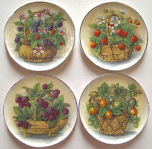 Dollhouse Miniature Fruit In Basket Platter 4Pcs.